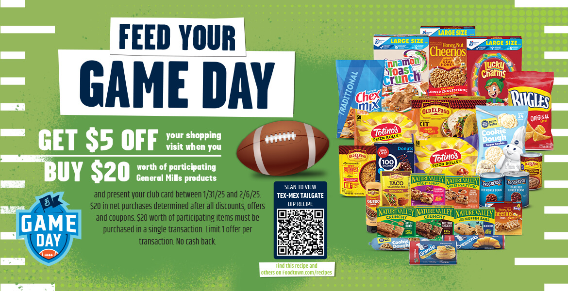 Feed Your Game Day = Get $5 off when you buy $20 of participating General Mills Products