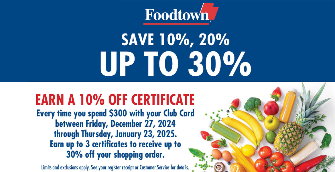 Earn a 10% off certificate Every time you spend $300 with your club card between 12/27 and 1/23